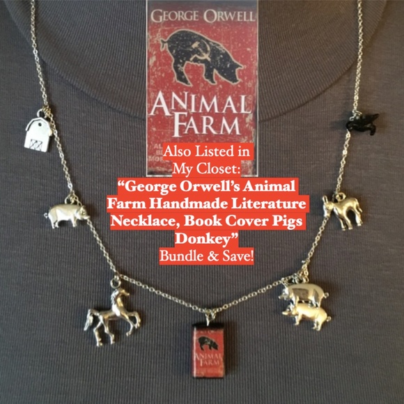 1984 by George Orwell Handmade Literature Necklace, Eye TV Mustache Book Cover - Picture 15 of 15